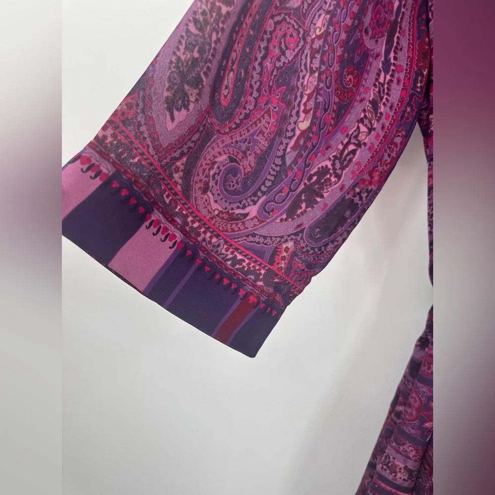 Lejaby Paris Multicolor Purple Pink Print Midi Robe Womens Medium | U308